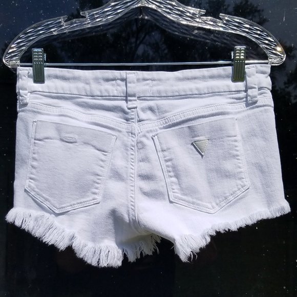 Guess Selene White Denim Stretch Shorts w/ Frayed Hem - Picture 5 of 15